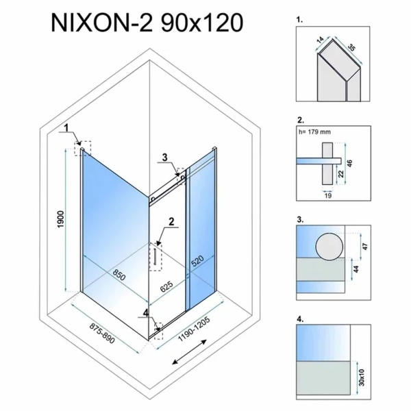 Cabina de dus cu usa glisanta Rea Nixon 120x90 crom stanga - Img 5
