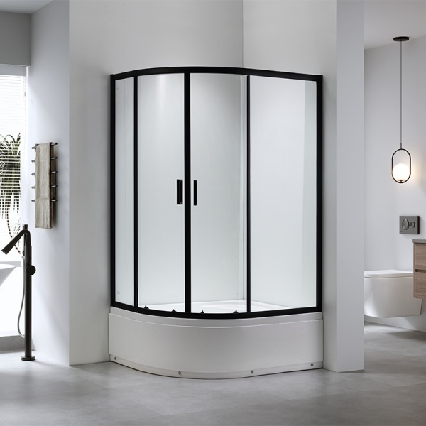 Cabina de dus din sticla securizata 5mm cu rame negre si cadita alba inclusa montaj stanga 115 x 85 cm - Img 2