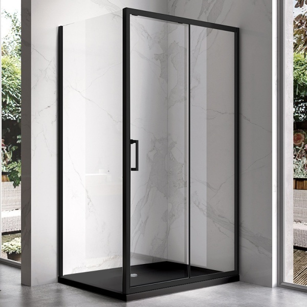 Cabina de dus dreptunghiulara cu rame negre si cadita de dus neagra KZ104B/ST04B 110 x 90 cm - Img 3
