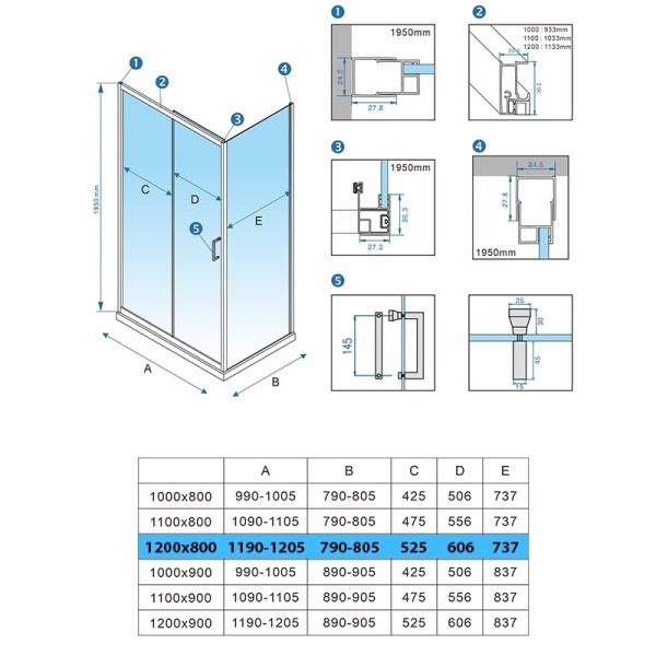Cabina de dus dreptunghiulara dins ticla securizata cu rame cromata si cadita alba inclusa KZ103C-ST03C 120 x 80 cm - Img 5