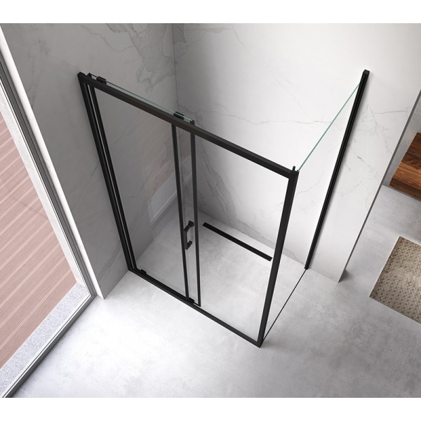 Cabina de dus KZ104 Dreptunghiulara 110x90cm, Negru+Cadita de dus ST04B, Culoarea Alb - Img 2