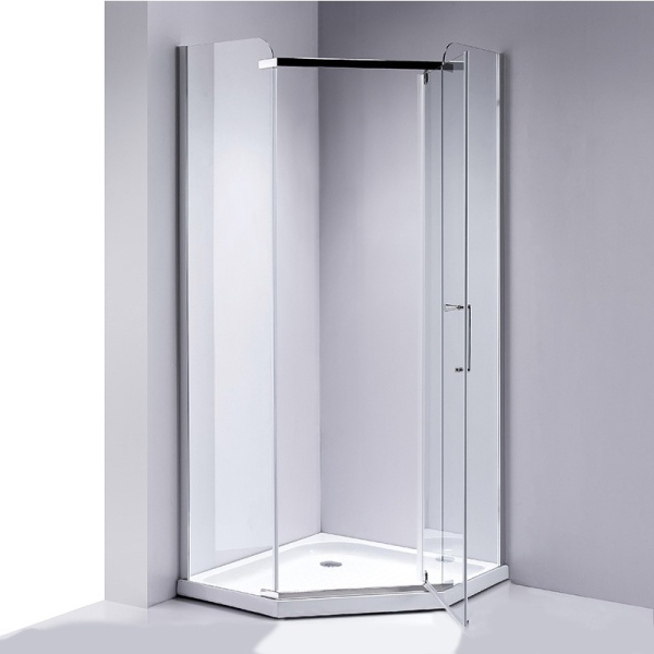 Cabina de dus KZ91A Pentagonala 80x80cm, Culoare Crom+Cadita de dus ,Culoare Alb - Img 2
