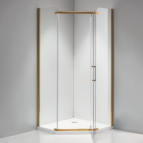 Cabina de dus KZ91B Pentagonala, Design Modern 90x90cm, Culoare Auriu - Img 2