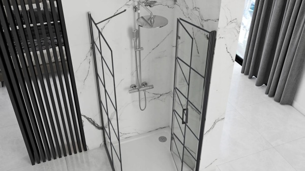 Cabina de dus patrata cu Usa Pliabila Rea Molier 100x90, Negru - Img 2