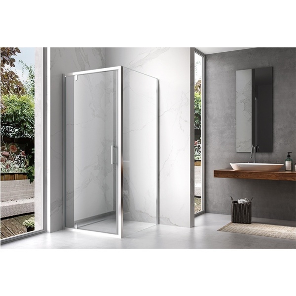 Cabina de dus Patrata KZ04C, Dimensiune 90x90cm, Culoare Crom+Cadita de dus RIKO neagra - Img 5