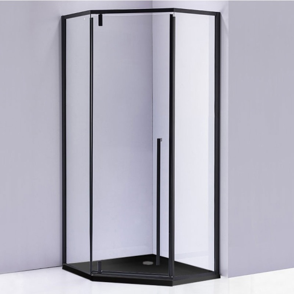Cabina de dus Pentagonala BS07A, Dimensiune 80x80cm, Culoare Negru + Cadita de dus neagra ST07A - Img 5
