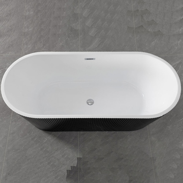 Cada De Baie Freestanding 150x75x58cm, Textura Eleganta si Linii Moderne , Culoare Negru/Alb - Img 2
