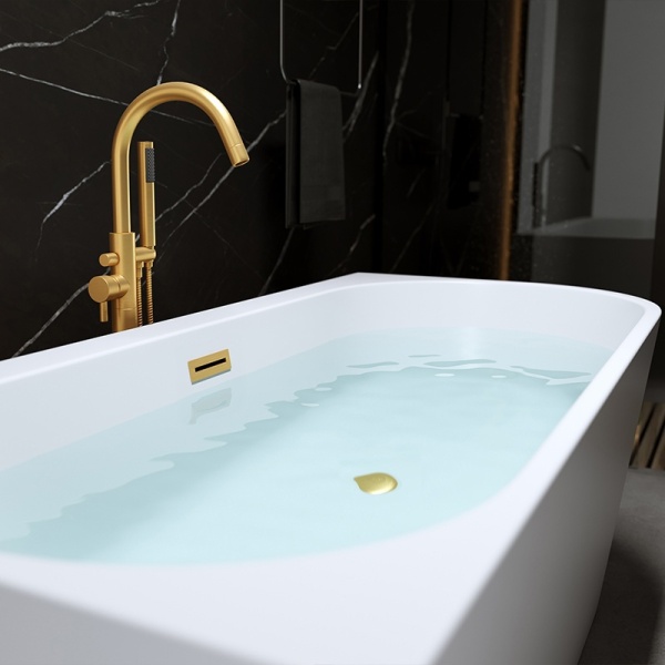 Cada de baie MERA 509C/Stanga, Dimensiune 160x75cm, Culoare Alb, Devesor Auriu Periat - Img 2