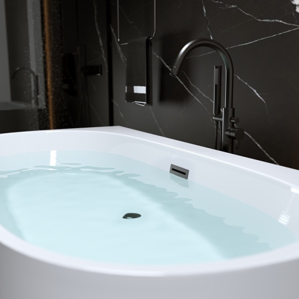 Cada de baie NORA 526B, Dimensiune 150x80cm, Culoare Alb, Deversor Negru - Img 2