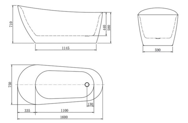 Cada de baie PRO LAURA 160 cm , free-standing, design modern, Alba - Img 5