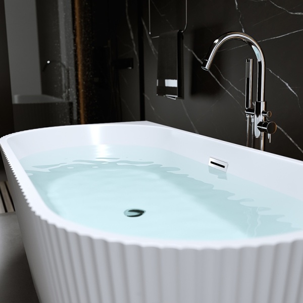 Cada de baie suport CARLO 517D, Dimensiune 170x75cm, Culoare Alb, Deversor Crom - Img 3