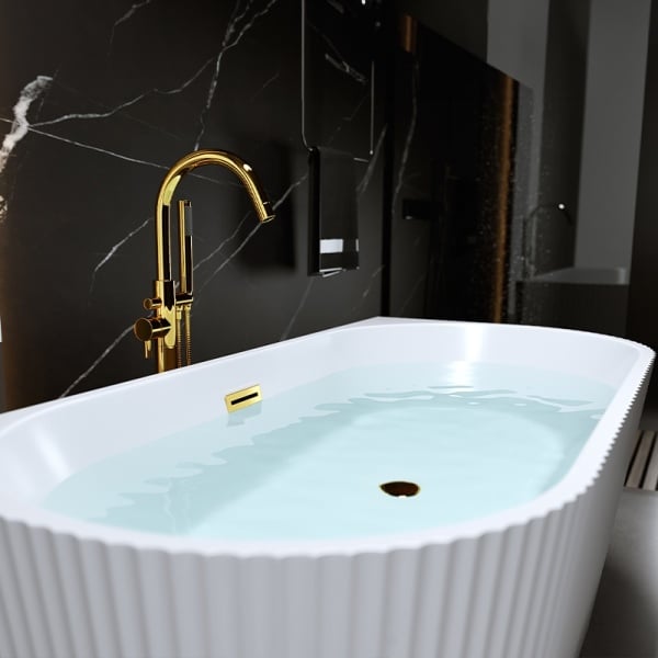 Cada de baie suport CARLO 517D, Dimensiune 170x75cm, Design elegant, Culoare Alb, Deversor Auriu - Img 5