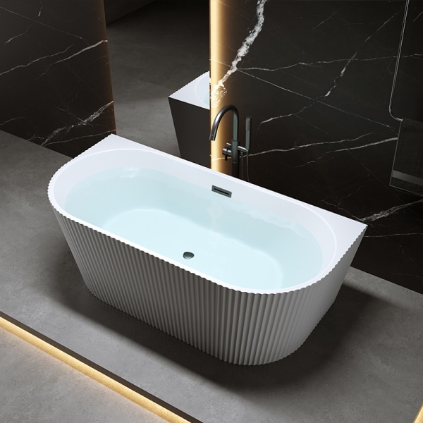 Cada de baie suport CARLO517D, Dimensiune 170x75cm, Design Elegant, Culoare Alb, Deversor negru - Img 2