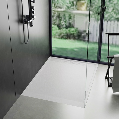 Cadita de dus DEKO Slim, Structura de piatra 140x80cm, Culoare Alb - Img 4