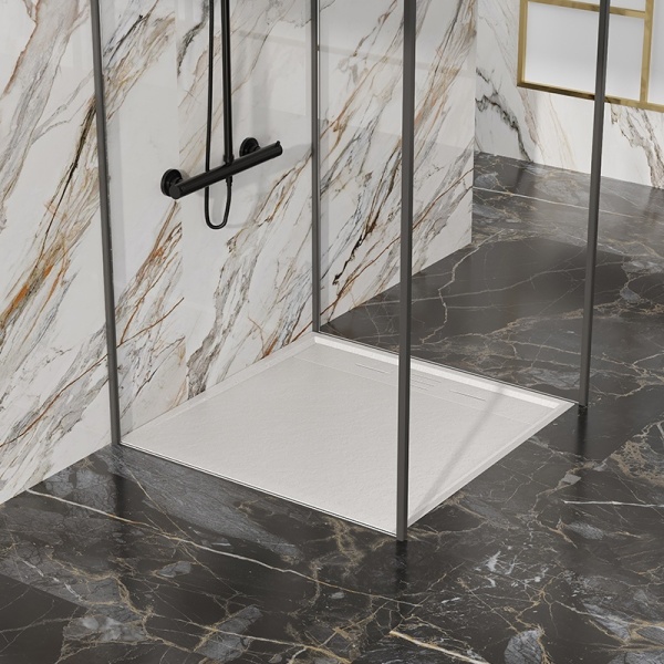 Cadita de dus DEKO Slim, Structura de piatra 80x80cm, Culoare Alb - Img 10