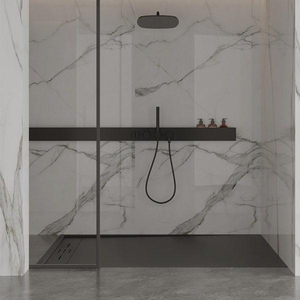 Cadita de dus DEKO Slim, Structura de piatra 90x80cm, Culoare Negru - Img 2