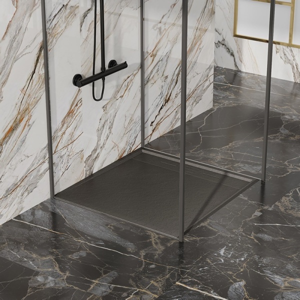 Cadita de dus DEKO Slim, Structura de piatra 90x90cm, Culoare Negru - Img 2