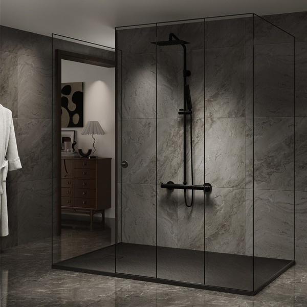 Cadita de dus dreptunghiulara slim finisaj piatra Riko 120 x 80 cm neagra - Img 2