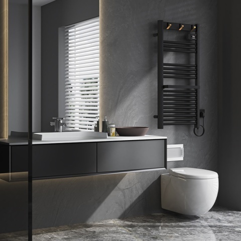 Calorifer electric vertical YASUR-BL ECO 500W pentru baie 105x50, negru - Img 8