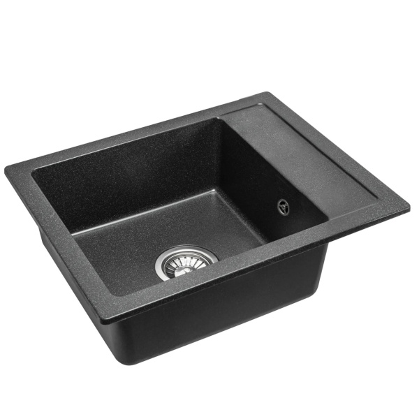 Chiuveta Bucatarie Pro GRANIT RINO BLACK, Dimensiuni 49 x 52 x 21 cm , Picurator Reversibil, Incastrabila, Forma Dreptunghiulara, Negru cu Picatele - Img 7