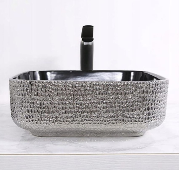 Chiuveta de blat PRO ERA RODO, Dimensiuni 39x 39x 14 cm, Forma Dreptunghiulara, Ceramica sanitara, Fara gaura baterie, Silver si negru - Img 5