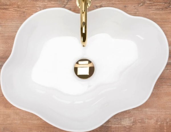 Chiuveta de blat REA ERA PEARL WHITE, Dimensiuni 51x 38 x 11.5cm, Forma asimetrica, Ceramica sanitara, Alba - Img 3