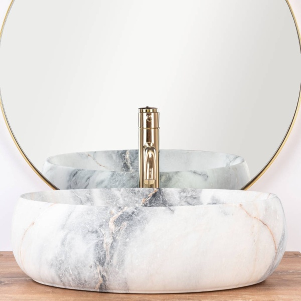 Chiuveta de blat REA LINDA GRANIT Mat, Dimensiuni 48 x 34x 14.5cm, Forma Ovala, Ceramica sanitara, Imitatie Marmura - Img 2