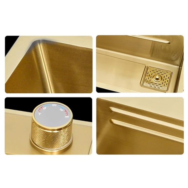 Chiuveta de bucatarie Costa Gold cu o singura cuva si cascada multifunctionala, dimensiune 75x46 cm - Img 4