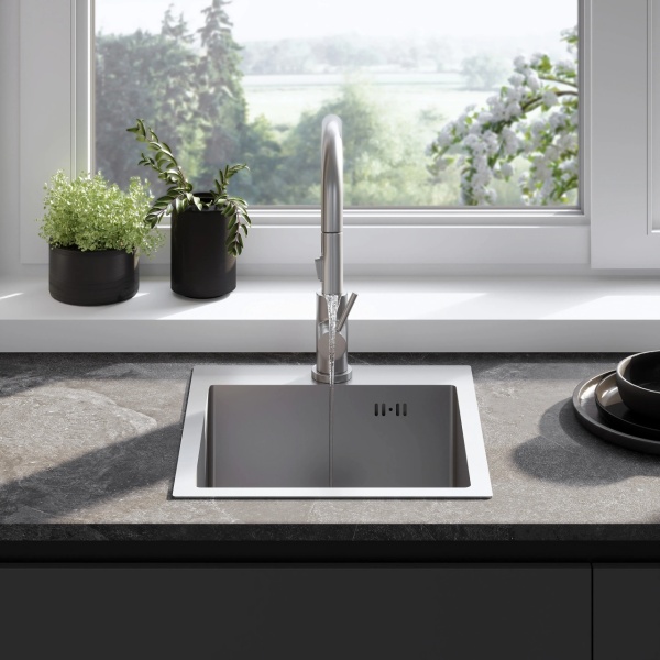 Chiuveta de bucatarie LEO, Model Modern 400x450mm, Culoare Brush Nickel - Img 6
