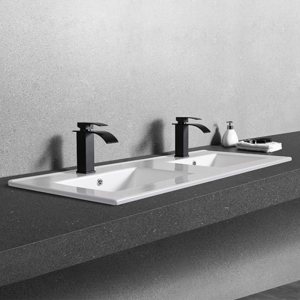 Chiuveta Incastrata PRO LACUS 120cm, dubla, 121.5x47x 11 Cm, Montaj Incastrat, Design Deosebit, Forma Dreptunghiulara, Ceramica Sanitara, Alb - Img 2
