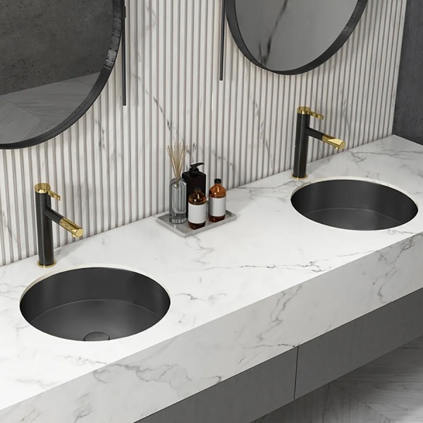Chiuveta incastrata PRO RONDA ,ceramica sanitara neagra,41 x 17 cm - Img 6