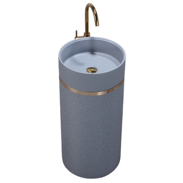 Chiuveta rotunda independenta tip piedestal din ceramica Scot gri H86 x ??40 cm - Img 10