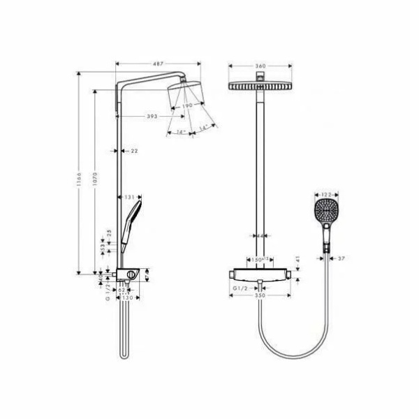 Coloana de dus cu baterie termostatata Hansgrohe Raindance Select Select 360 - Img 2