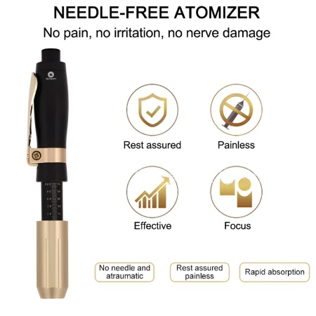 Dispozitiv tip hialuron pen NeoSimply® pentru aplicare acid hialuronic, fara ace, lifting facial, anti aging, marire buze cu 5 ampoule incluse, Gold - Img 2