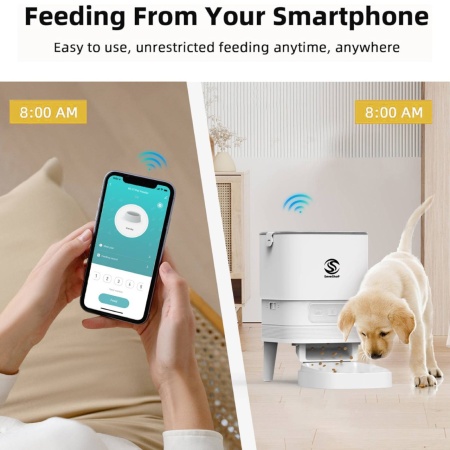Hranitor Automat SeveShop WiFi, Inregistrare Audio, Functie Dozator pentru Caini si Pisici, Sunet Hranire, Programabil, Capacitate 4L, Control prin App, Usor de Curatat, Rezistent, Ideal pentru Toate Taliile, Alb Uni - Img 3