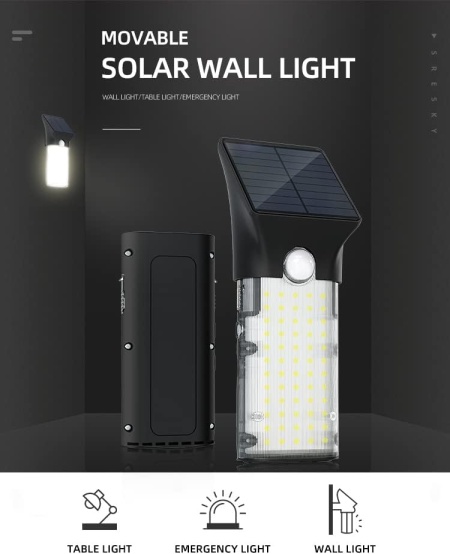 Lampa Solara LED Portabila de Exterior, Neosimply Camping, 1000 lumeni, 2 moduri de operare, senzori de luminozitate si miscare - Img 2