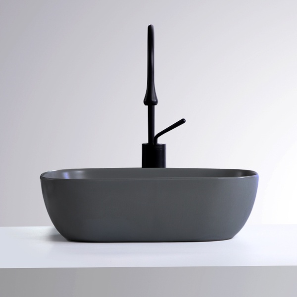 Lavoar De Blat PRO TOKYO DARK GREY, Dimensiuni 45.5 X 32 X 14 Cm, Forma Dreptunghiulara, Ceramica Sanitara, Gri Inchis, Finisaj Mat - Img 4