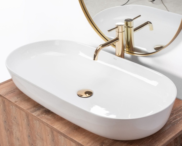 Lavoar de blat REA CLEO 81, 81x41 X 13.5 Cm, Montaj Pe Blat, Design Deosebit, Forma Ovala, Ceramica Sanitara,alba - Img 4