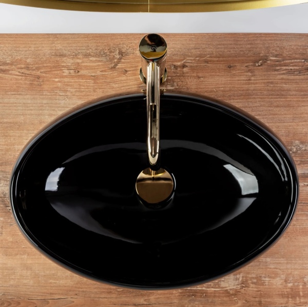 Lavoar De Blat REA LINDA BLACK, Dimensiuni 48.5 X 34 X 14.5 Cm, Montaj Pe Blat, Forma Ovala, Ceramica Sanitara, Negru - Img 3