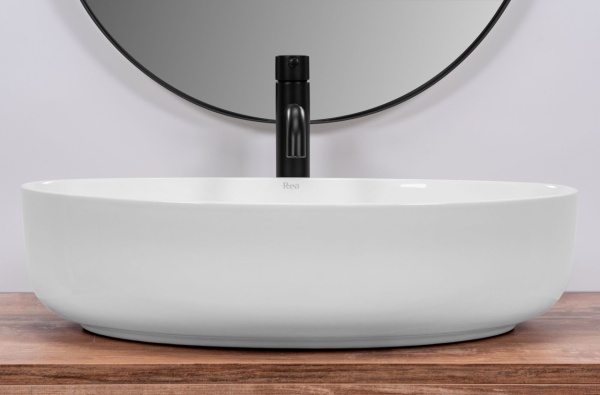 Lavoar De Blat REA QUEEN WHITE, Dimensiuni 55 X 41.5 X 14 Cm, Montaj Pe Blat, Design Deosebit, Forma Ovala, Ceramica Sanitara, Alb - Img 2