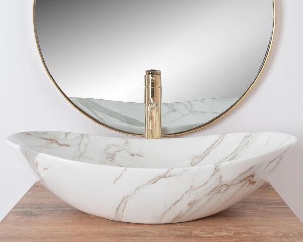 Lavoar De Blat REA ROYAL AIAX SHINY, Dimensiuni 60.5 X 36 X 10 Cm, Forma Ovala, Ceramica Sanitara, Gri/Maro - Img 3