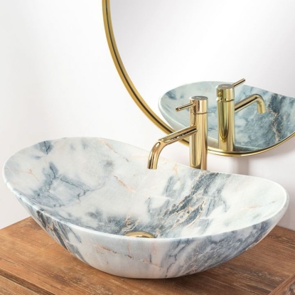 Lavoar De Blat REA ROYAL Granit Mat, Dimensiuni 60.5 X 36 X 10 Cm, Forma Ovala, Ceramica Sanitara - Img 3