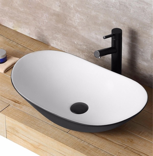 Lavoar De Blat REA ROYAL WHITE BLACK, Dimensiuni 62.5 X 36 X 15 Cm, Montaj Pe Blat, Design Deosebit, Forma Ovala, Ceramica Sanitara, Alb/Negru - Img 4