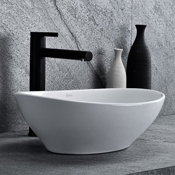 Lavoar De Blat REA SOFIA WHITE, Dimensiuni 41 X 34.5 X 15 Cm, Montaj Pe Blat, Design Deosebit, Forma Ovala, Ceramica Sanitara, Alb - Img 6