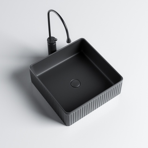 Lavoar pe blat, Aura, Material Ceramica, Negru Mat, 37.5x37.5x13 cm - Img 4