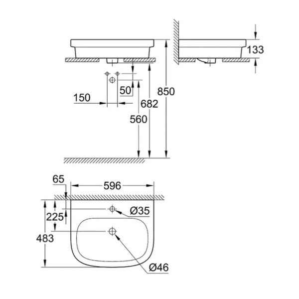 Lavoar pe blat Grohe Euro Ceramic alb Alpine White 60 cm - Img 3