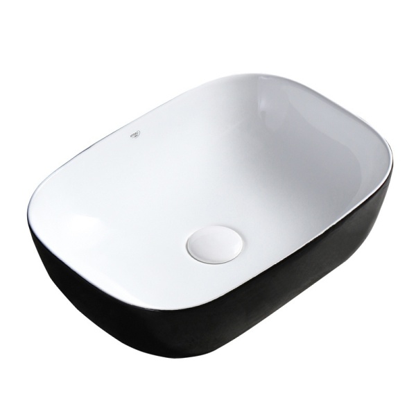 Lavoar pe Blat, Milo, Marmura Ceramica Alb Interior-Negru Exterior , Dreptunghiular 45,5 x 32,5 x 13,5 cm - Img 3