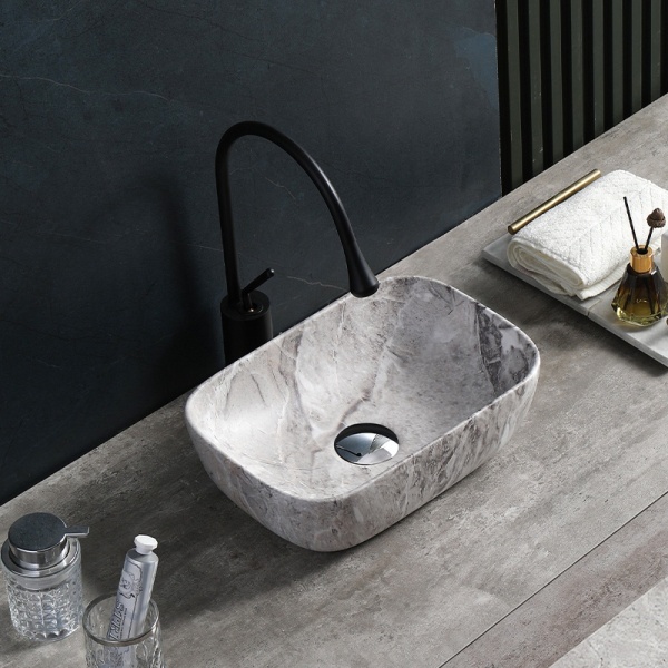 Lavoar pe Blat, Milo, Marmura Ceramica Gri, Dreptunghiular 45,5 X 32,5 X 13,5 cm - Img 6