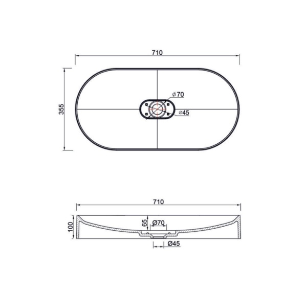Lavoar pentru blat Olivia, 71 x 35,5 x 10 cm - Img 5