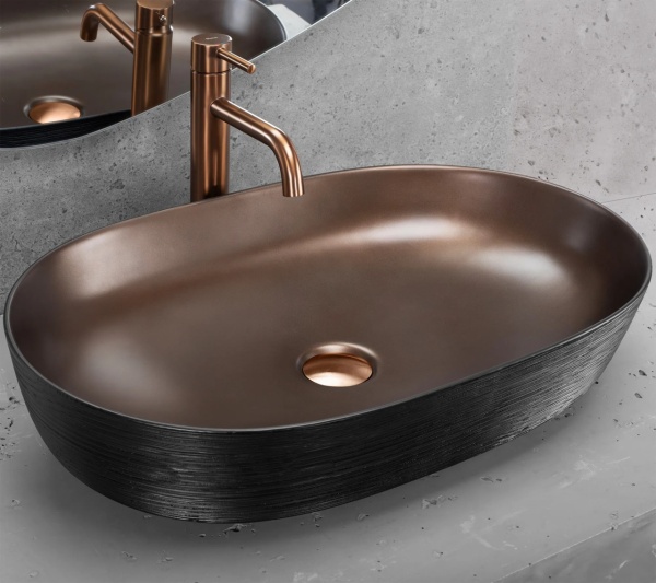 Lavoar pentru blat REA Cleo 61cm , Culoare Copper Brush/Black - Img 4